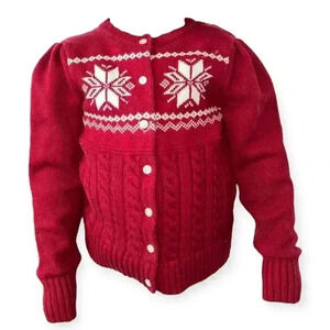 AMERICAN LIVING Girl Sz 5 Sweater Cardigan Red White Knit Snowflake Holiday